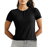 BAMBOO COOL Womens Henley T Shirts Short Sleeve Slim-Fit Tees Tops for Women Trendy Fashion Blouse