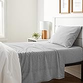 Amazon Basics Breathable, Stretchy 100% Cotton Jersey Knit 3 Piece Bed Sheet Set with Deep Pockets, Flat and Fitted Sheets, Pillowcase, Machine Washable, Twin, Light Gray, Solid