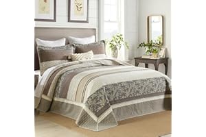 SahSahCasa 120"x120" 100% Cotton Oversized California King Bedspread Coverlet Quilt Set, Cal King Quilted Bedspread Extra Large Quilt, XL Bed Spread Lightweight Comforter, 3pc,Beige/Brown/Gray