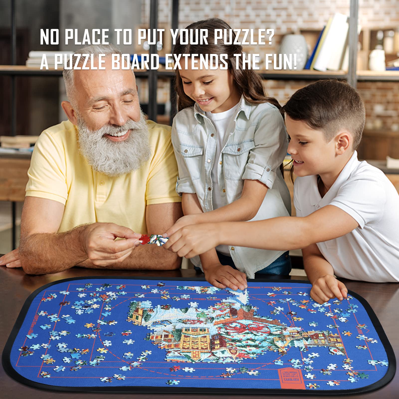 HXMARS Foldable Jigsaw Puzzle Board: Large Portable 1000 Pieces Puzzle Mat, Puzzle Storage Saver to 500 & 1000 Pieces with Storage Bag(Blue & Black)