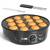 FineMade Non Stick Mini Pancakes Maker Machine, Electric Poffertjes Pan with Browning Control, Small Ebelskiver Aebleskiver Pan, Dutch Mini Pancake Maker, with Brush &amp; Forks, 14 Slots, Black