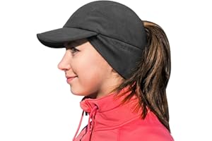 GADIEMKENSD Women's Winter Ponytail Hat Reflective Fleece Running Hat with Drop Down Ear Warmer