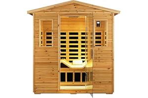 SALUSHEAT Outdoor Sauna 3 Person Infrared Sauna, Infrared Saunas for Home, 1950W Low EMF Far Infrared Sauna Old Fir Wooden Sauna with Beauty Red Light, Foldable Seat, Bluetooth, Chromotherapy Lamp, 20Amps