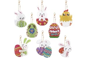 Easter DIY Diamond Painting Keychain Kit, 8PCS Bunny & Chick Keychains with Key Ring, Diamond Art Crafts for Beginners Adults