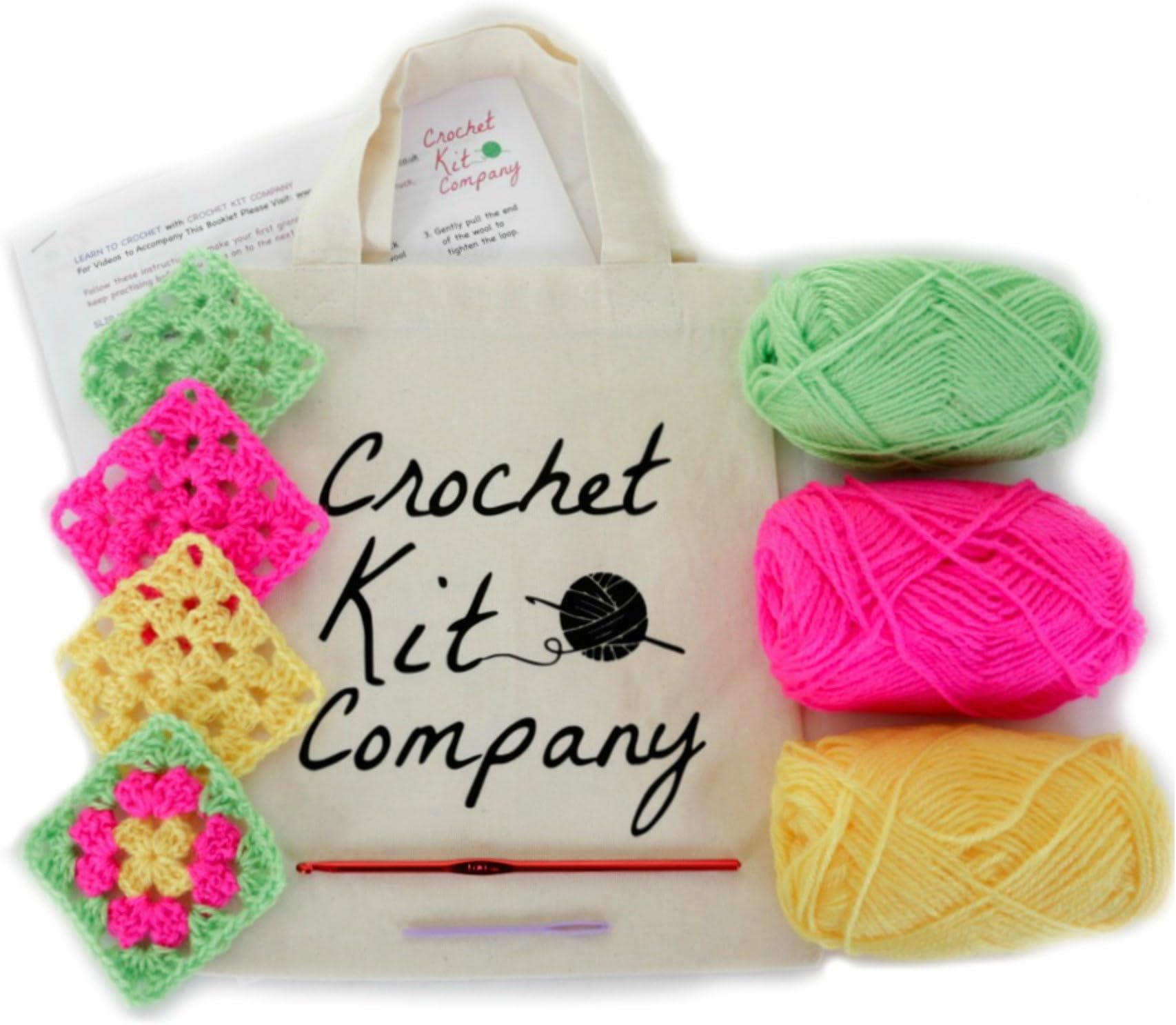 Learners Starter Beginners Crochet Kit. Learn to Crochet! Wool, Hook, Colour Instructions.