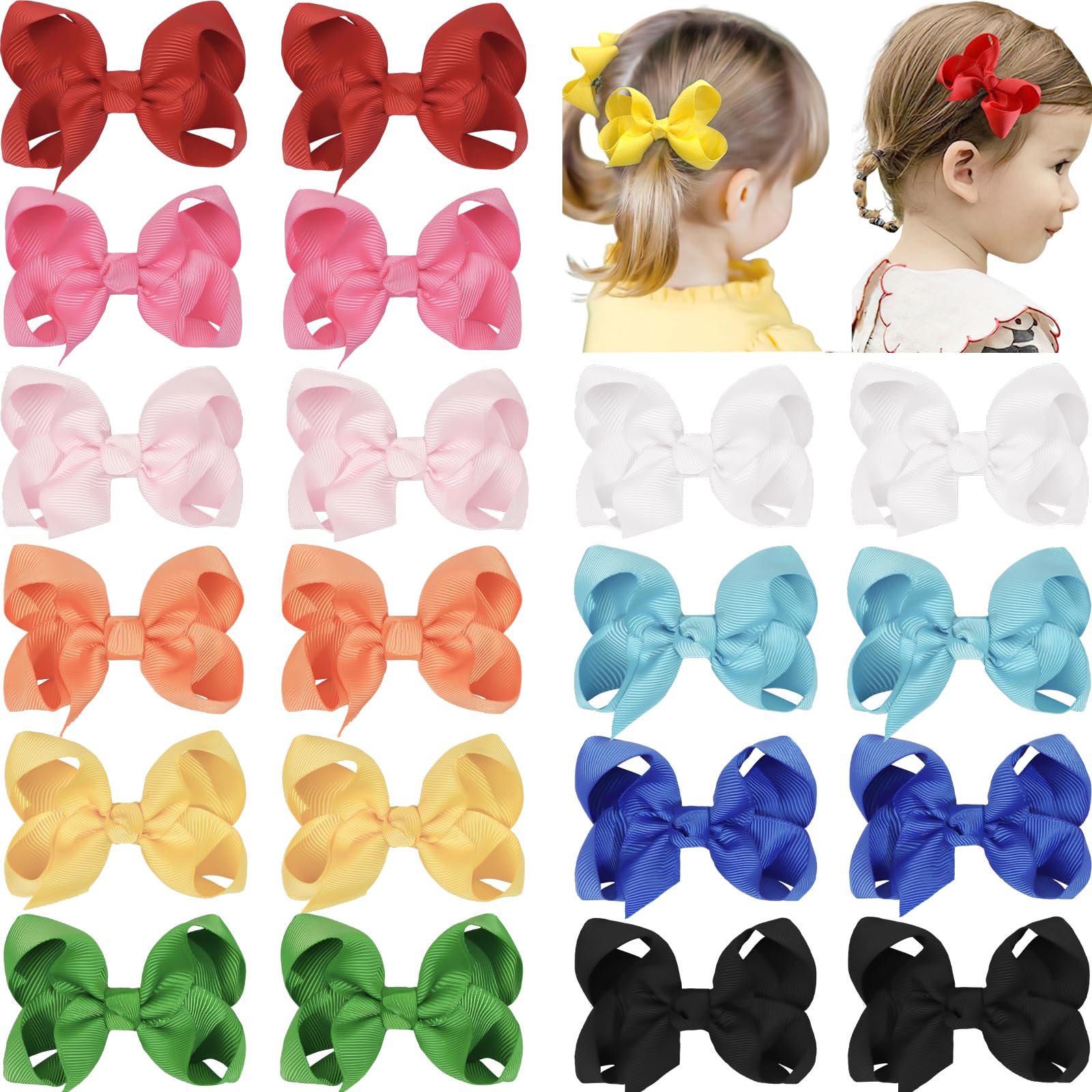 Photo 1 of 20PCS 3 Inch Hair Bows for Girls Grosgrain Ribbon Toddler Hair Accessories with Alligator Clips for Toddlers Baby Girls Kids Teens in Pairs