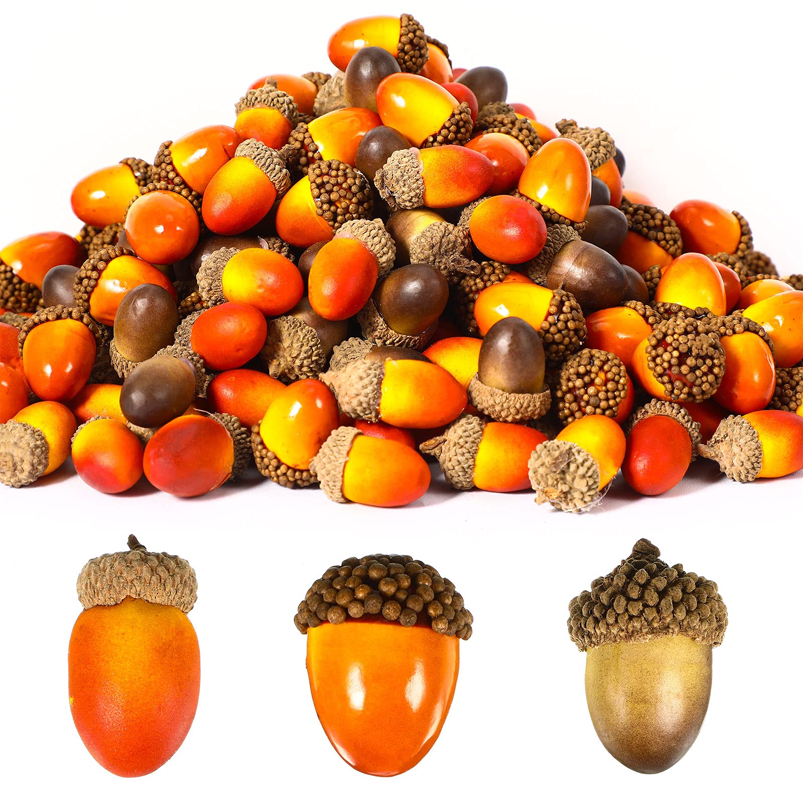 Syhood 300 Pieces Artificial Acorn Decor Fake Nutty Craft Mini Acorn with Natural Cap Fruit Props Simulation for Fall Home Kitchen Decor Autumn Thanksgiving Wedding(Mixed Colors)