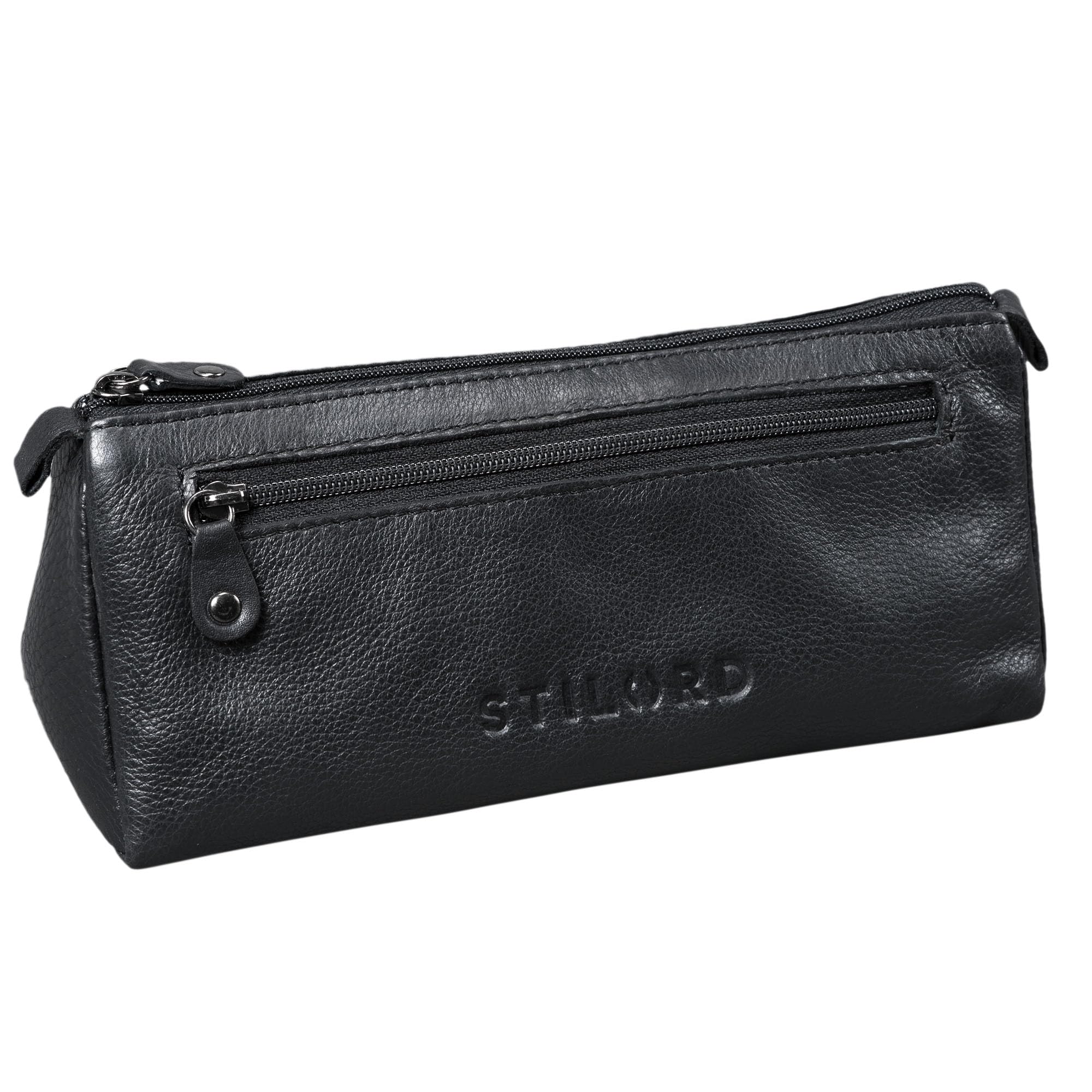 STILORD "Alexis" Leather Pencil Pouch Vintage Pen Case Holder with Zipper for Women Men for School Office in Genuine Leather Colour:Black