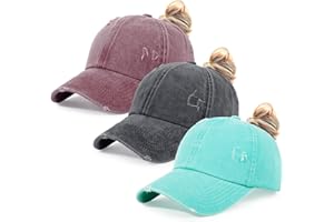HH HOFNEN Ponytail Hats Womens Washed Distressed Baseball Cap High Ponycaps Cotton Dad Hat with Ponytail Hole