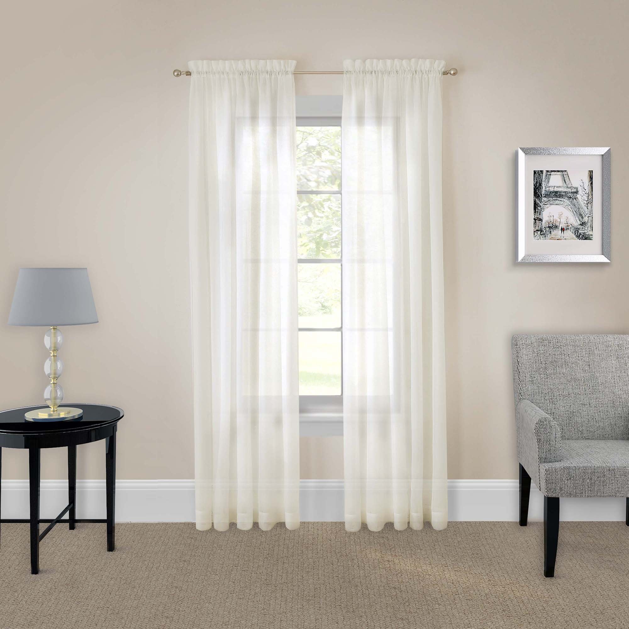 Pairs to Go Rod Pocket Sheer Window Curtains for Bedroom or Living Room (Double Panel), Polyester, Ivory, 59" x 95"