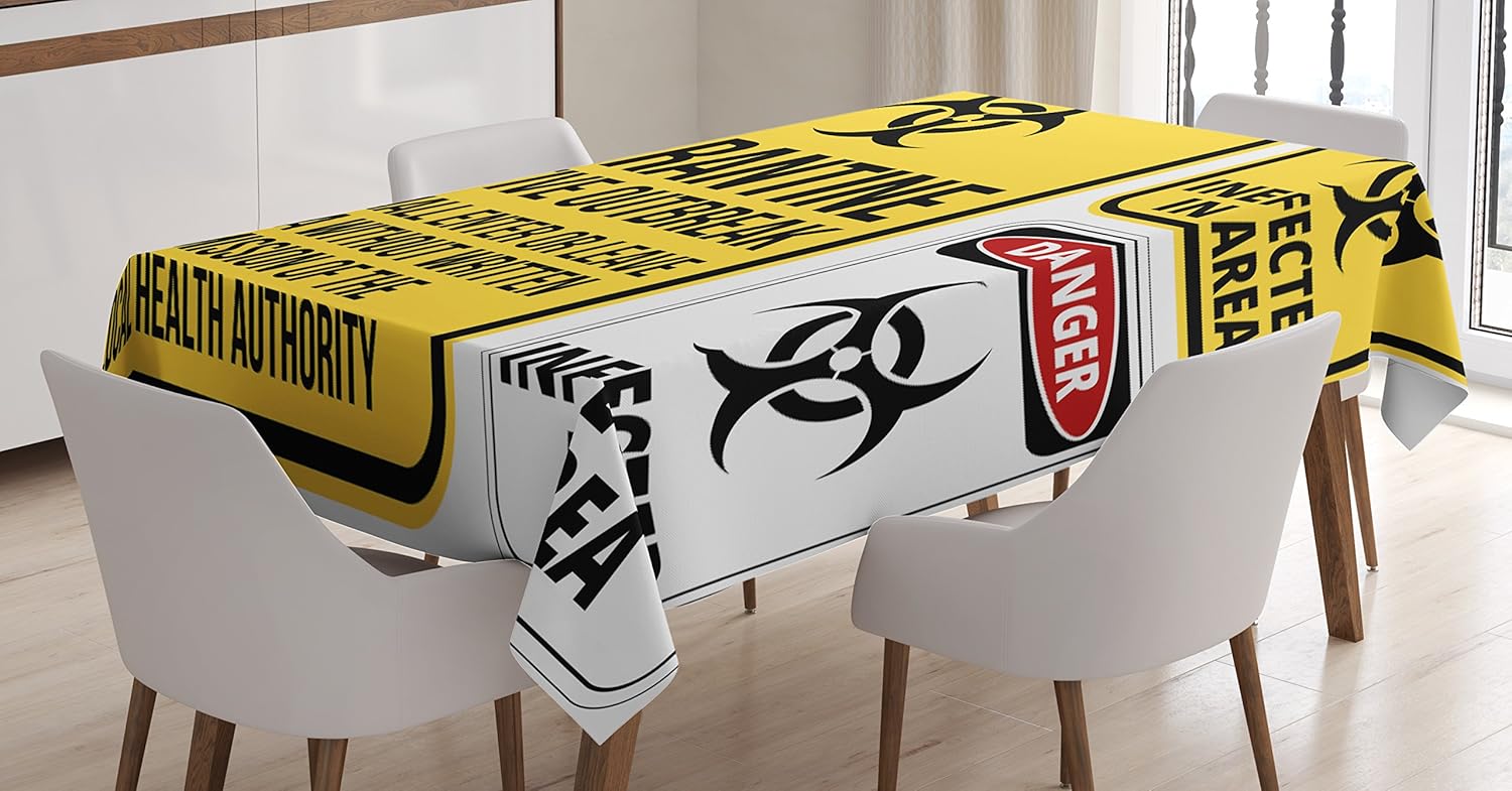 Ambesonne Zombie Decor Tablecloth, Danger Caution Signs Quarantine Infective Area Biological Illustration, Dining Room Kitchen Rectangular Table Cover, 60