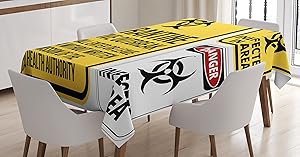 Ambesonne Zombie Decor Tablecloth, Danger Caution Signs Quarantine Infective Area Biological Illustration, Dining Room Kitchen Rectangular Table Cover, 60