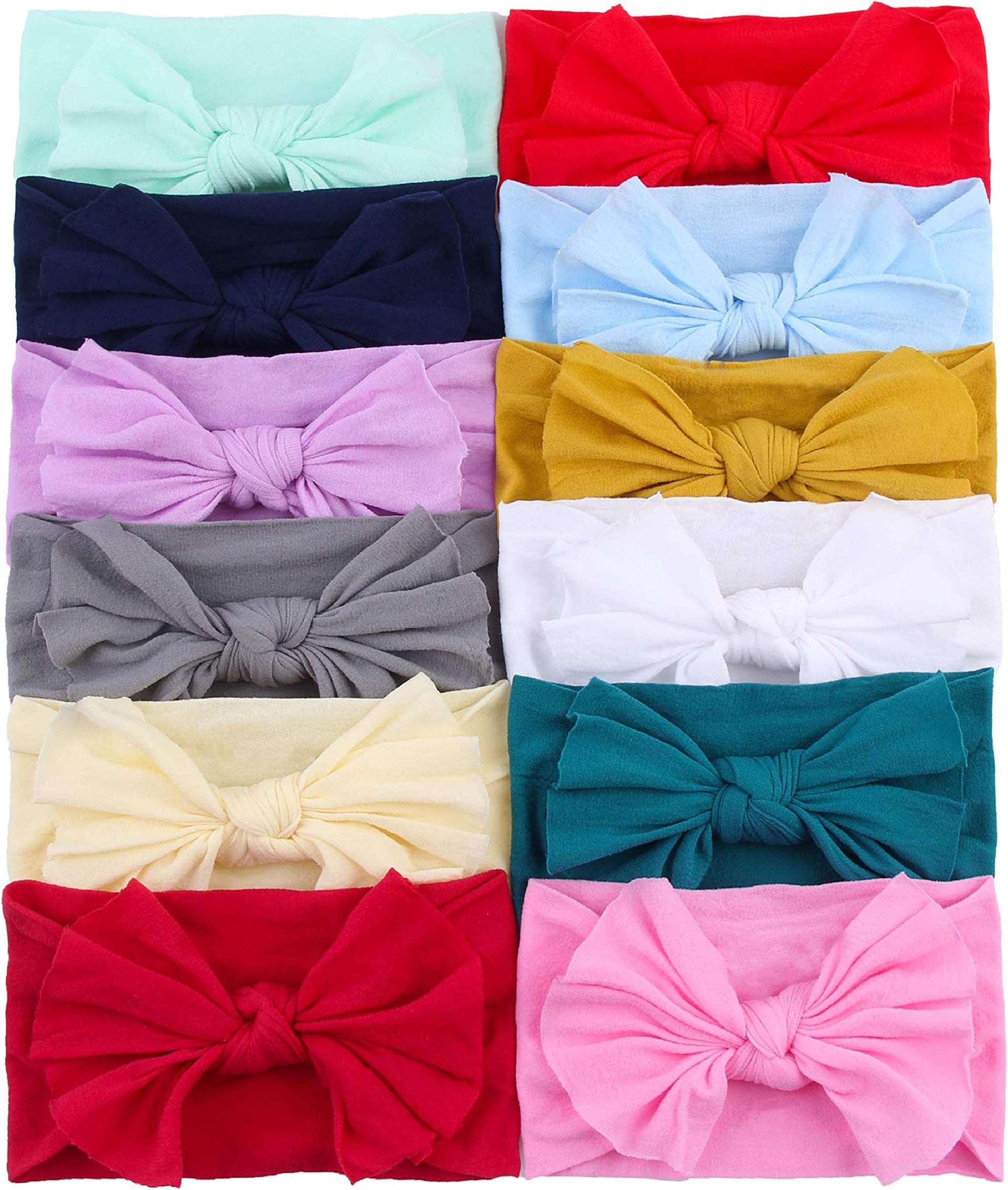 ZHW Nylon Baby Girl Headbands and Bows, Newborn Infant Toddler Hair Accessories (10 Pack) (12 Pack)