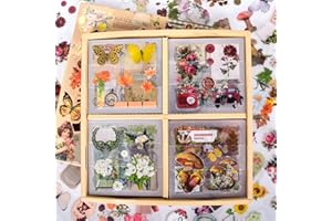 DAPUTOU 510PCS Plants Floral Scrapbook Stickers Kit Vintage Flowers Butterfly Mushroom Fall Maple Leaves Transparent Waterproof Stickers Set for Scrapbooking Supplies Aesthetic Junk JournalCraft