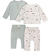 Modern Moments by Gerber Unisex Baby 4-pack Henley Top and Pants Set