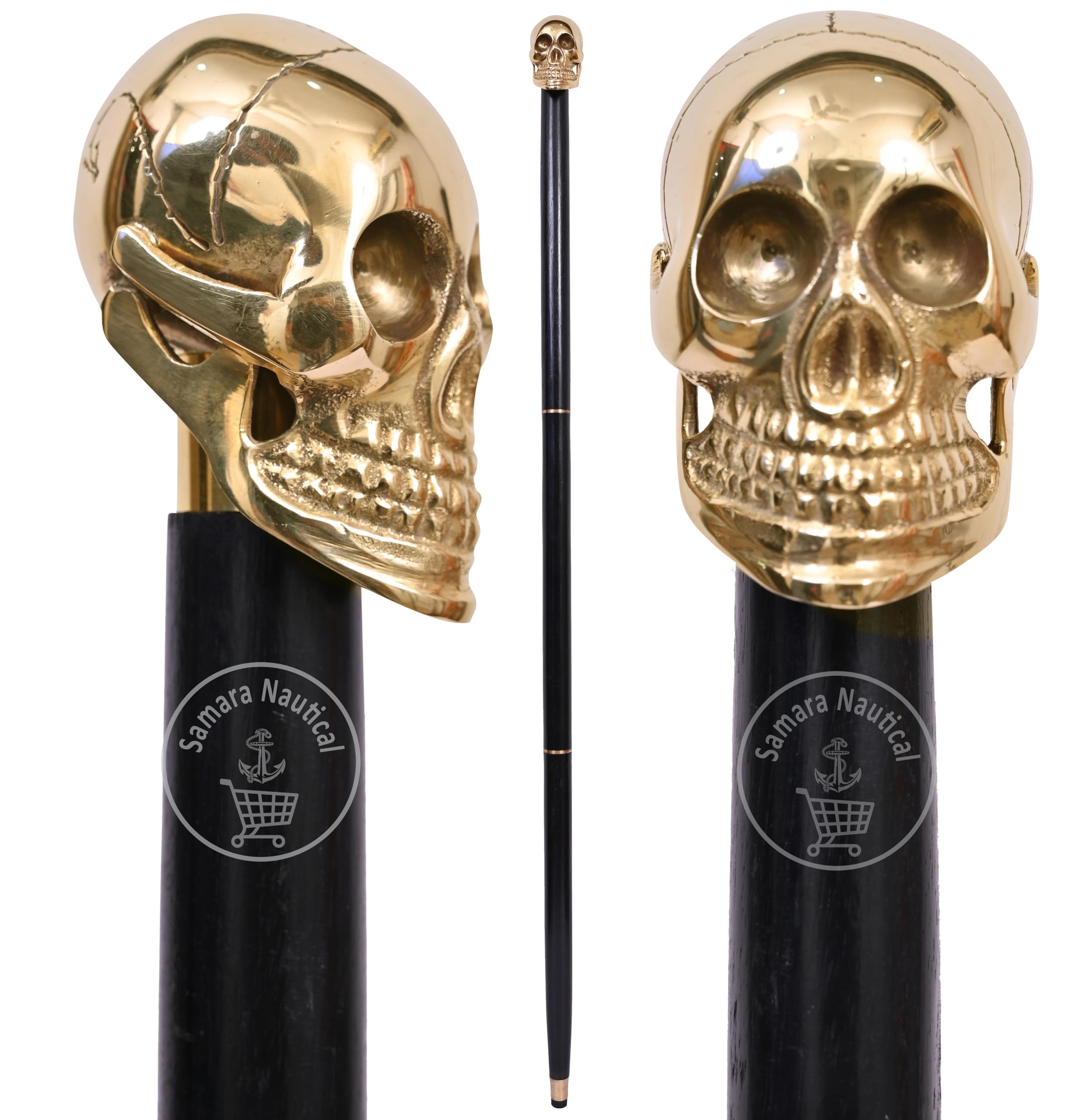 Safa Nautical Full Brass Head Skull Design Cane Black Wooden Stick Vintage Gift for Men Gift