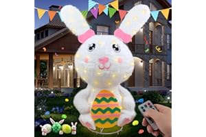 MZD8391 3.3FT Lighted Easter Bunny Decorations Outdoor Indoor, Collapsible Light Up Big Easter Rabbit Easter Egg Yard Decoration Light Decor for Front Door, Patio, Lawn, Garden with Remote Control