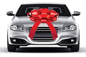 CarBowz Big Car Bow for Car Decorations and Birthday Car Gifts, Large Bow Ribbon, Magnet, Car Safe Sticker Included, Fully Assembled 30" Wide Huge Bow, No Suction Cup Needed (Red)