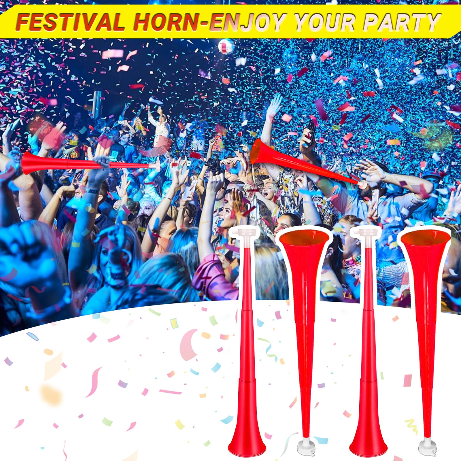 Collapsible Stadium Horn 24 Inch Vuvuzela Plastic Trumpet Horn Blow Horn Noisemakers Loud Sound Soccer Horn Cheer Horn for Sporting Events Graduation Games School Party Supplies Favors Accessories