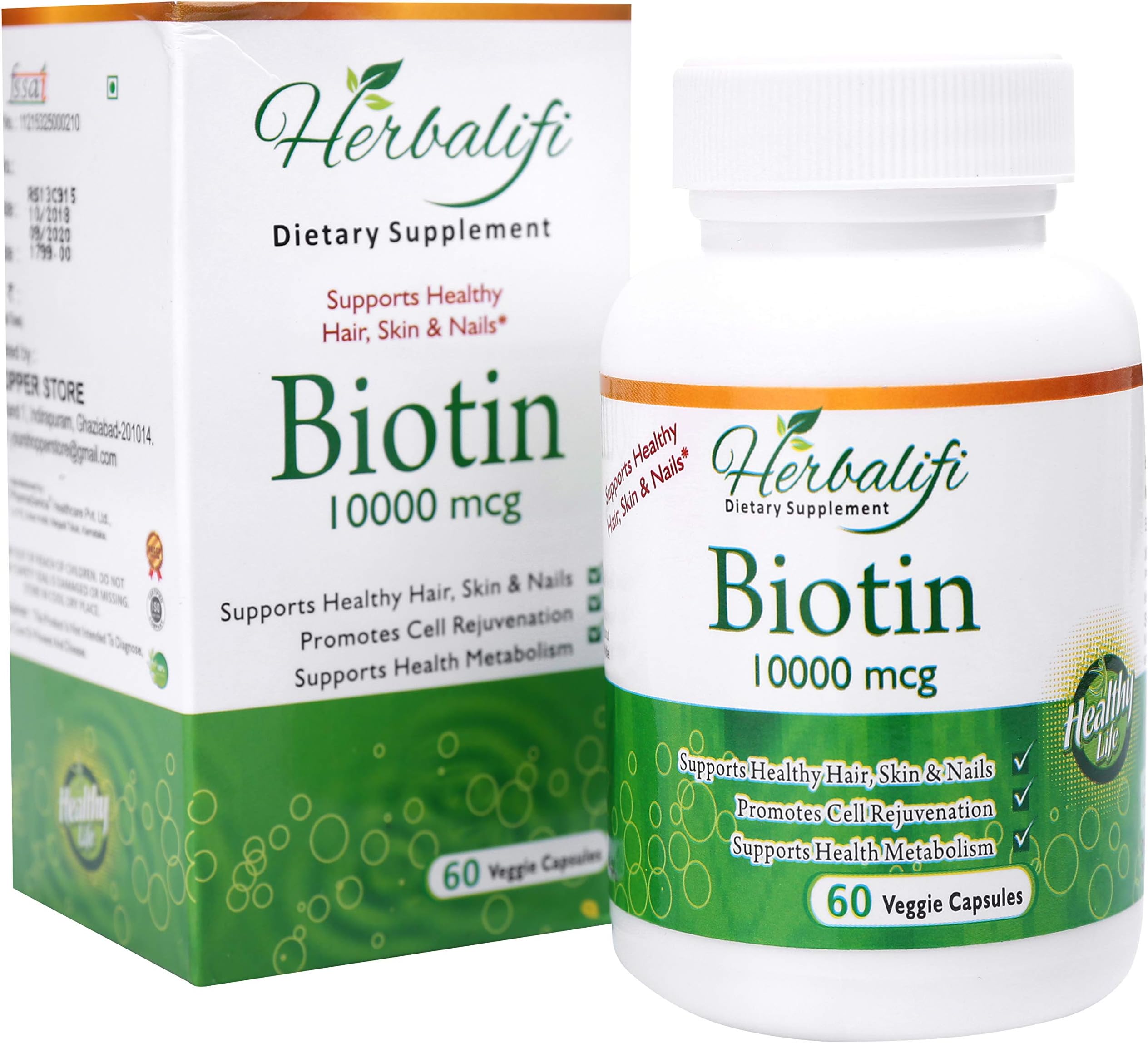 Herbalifi Biotin Capsules For Hair Growth Skin And Nails 10000mcg 60 Capsules