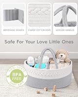 Maliton Rustic Chic Diaper Caddy Cotton Rope Grey 3 Compartments view 3