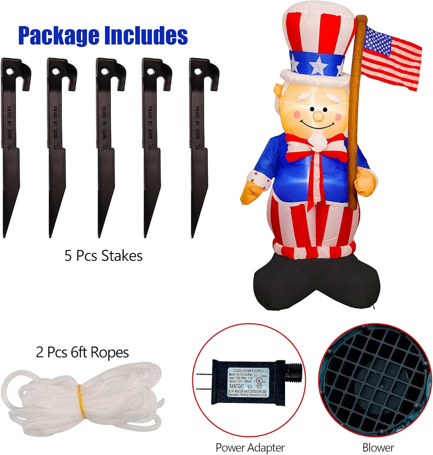 Twinkle Star 6FT Patriotic Independence Day Inflatable, Blow Up 4th of July Lighted Uncle Sam Hold American Flag, Indoor Outdoor Inflatables Decor Lawn Yard Home Celebration Garden Party Decorations: Garden & Outdoor