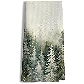 efgthyjdh Farmhouse Forest Green Winter Tree Decor Decorative Bath Towels, Pine Tree Hand Tea Towels for Kitchen, Winter Xmas Nature Landscape Dish Towel Dishcloth, 16x24 Inch