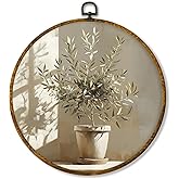 Hiuwevt Vintage Rustic Olive Tree Round Wall Art Decor, Country Neutral Botanical Framed Canvas Prints, Antique Vase Cottagec