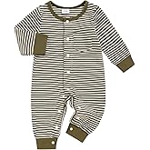 GRNSHTS Baby Boy Clothes Striped Waffle Baby Boy Fall Outfits Long Sleeve Newborn Boy Romper Infant Winter Bodysuit Jumpsuit