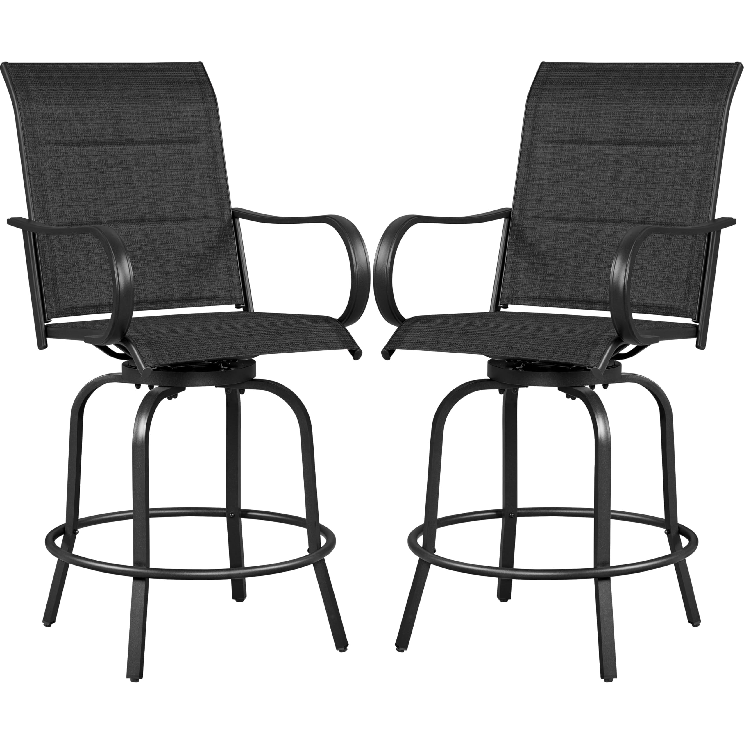 Photo 1 of *****SIMILAR***

 2 Piece Patio Swivel Bar Stools Texteline Bistro Chairs with High Back/Armrest/Footrest, All Weather Padded Seating Outdoor Furniture Height Outdoor Chairs for Outside, Lawn & Garden. RED