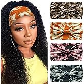 SAWINDA Wide Headbands for Women Tie Dye Headbands Boho Stretchy Non Slip Head Bands for Women's Hair African Cloth Bandanas for Women Yoga Workout Head Wraps Accessories 4 Pack