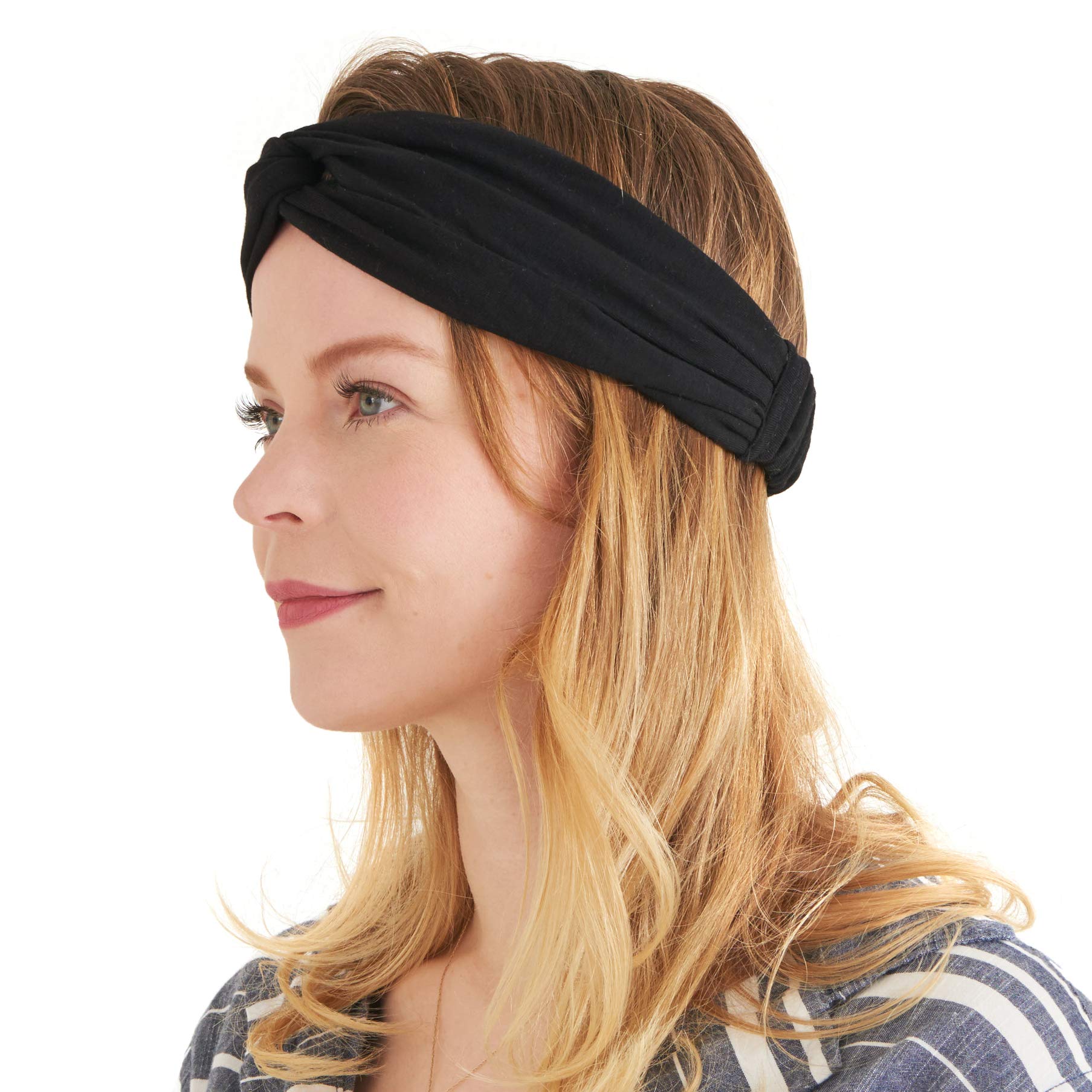 Womens Plain Boho Turban Headband - Fashion Turban Headwrap Yoga Hairband Twist Knot Gym Hair Band Black