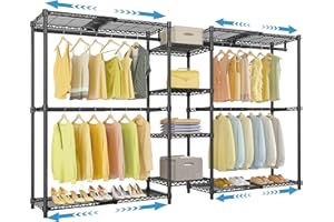 VIPEK X3 Expandable Heavy Duty Clothes Rack Adjustable from 5'2" to 8' with Adjustable Shelves and Hanger Rods, Large Freestanding Clothing Racks Reach-in & Walk-in Closet, Max Load 1210LBS, Black