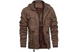 CHEXPEL Men's Thick Winter Jackets with Hood Fleece Lining Cotton Military Jackets Work Jackets with Cargo Pockets