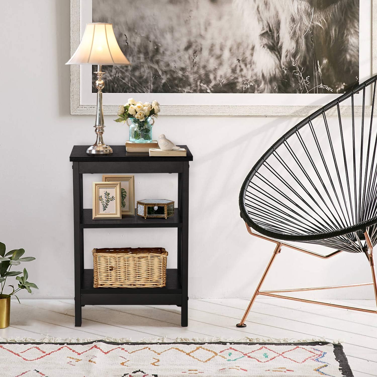 VECELO Sofa Side/End Storage Shelf X-Design Versatile Nightstands Lamp Table Living Room Bedroom Furniture,Easy Assembly, Black: Home & Kitchen