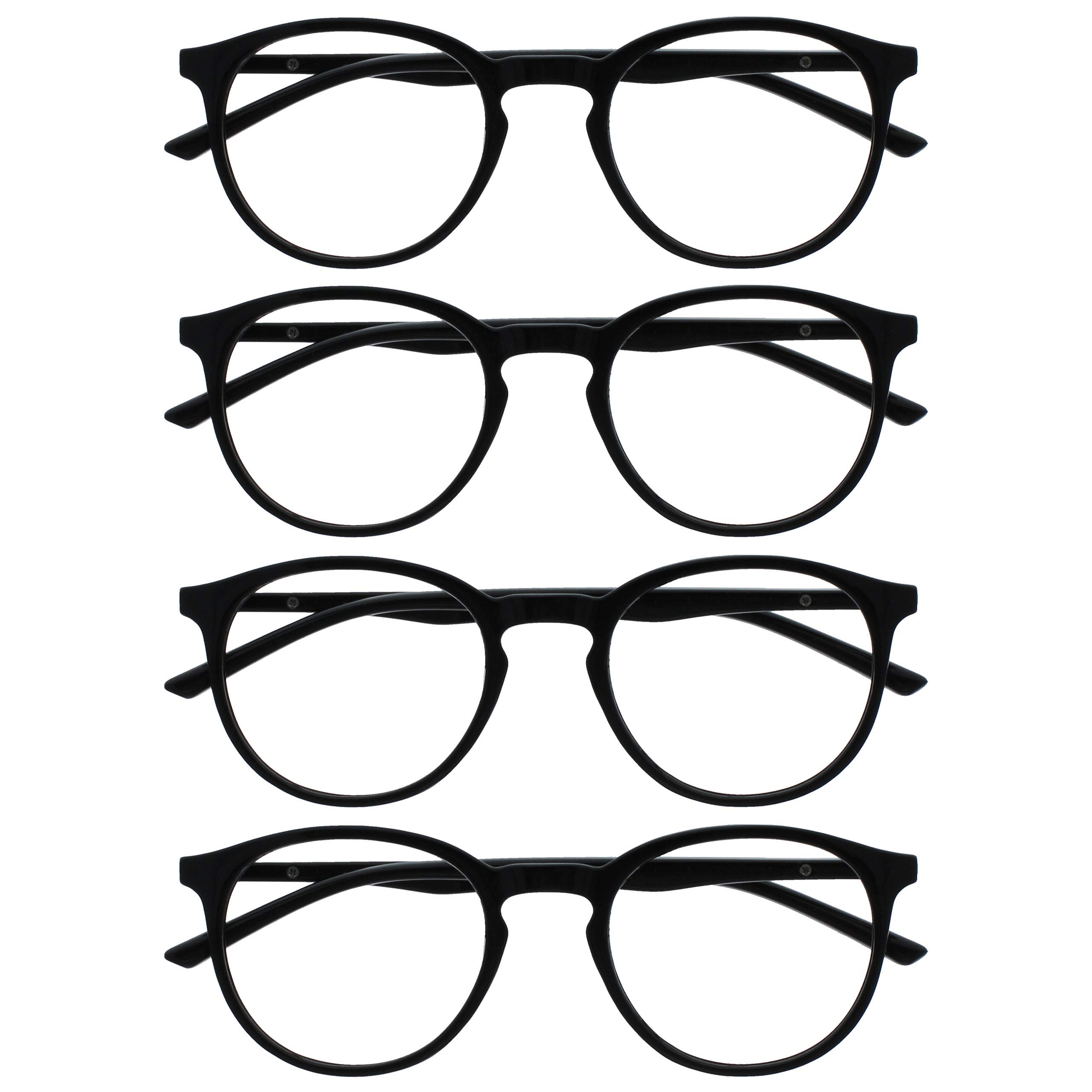 OPULIZE MET Reading Glasses for Women Men, Slim Round Frame with Spring Hinges and Scratch Resistant, Black +1.5 (Pack of 4)