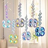 6pcs Crystal Suncatchers Four Leaf Clover Hanging Ornaments, Rainbow Maker Sun Catchers Indoor Window Outdoor Patio Garden Decor Gifts