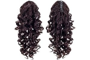 SWACC 12-Inch Short Screw Curls Claw Clip Ponytail Extensions Synthetic Clip in Drawstring Curly Ponytail Hairpiece Jaw Clip Hair Extension (Dark Brown-4#)