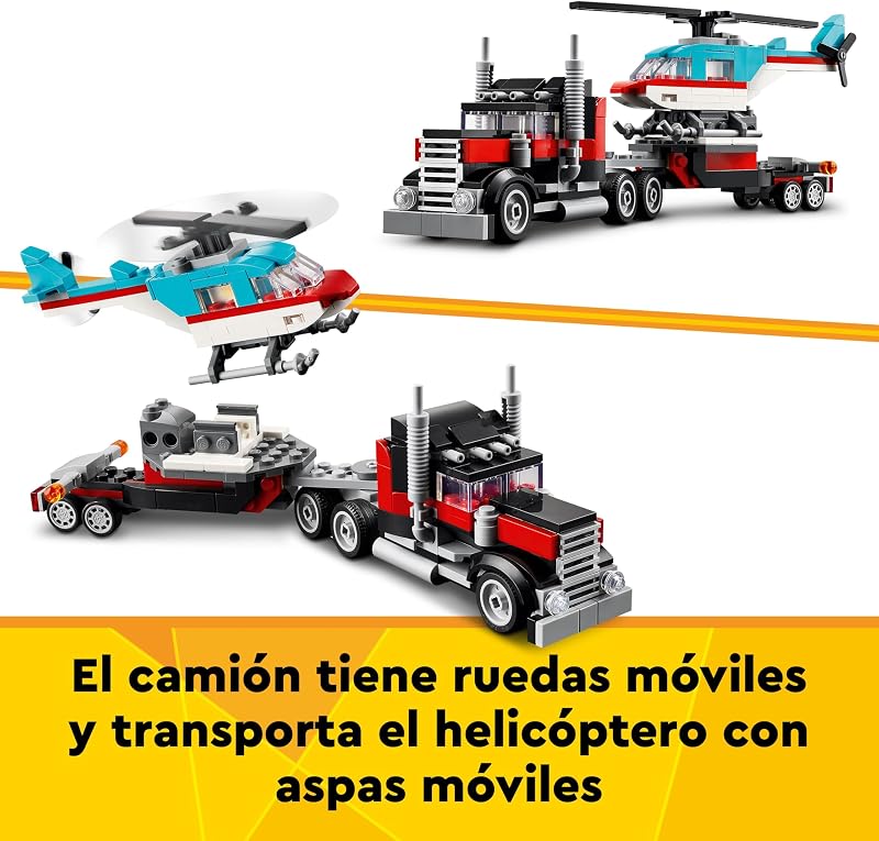 Creator 3 en 1 Camión Plataforma con Helicóptero 31146