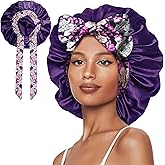 Vettres Double Layer Silk Bonnet with Tie Satin Lined Sleep Cap Hair Cover for Women's Curly Natural Hair