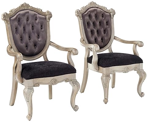 ACME Chantelle Arm Chair, Silver Gray Fabric, Antique Platinum Finish