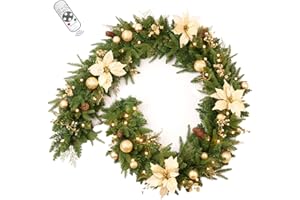 AMERZEST 9FT Prelit Artificial Christmas Garland with Dual Color LED Lights and Timer by Remote Control and Batteries Operated for Mantle Stairs Fireplace Door Xmas Decoration, Indoor Outdoor, Green