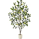 Warmplants Artificial Lemon Tree, 6ft Tall Floor Faux Lemon Plastic Plant with White Planter, Fake Lemon Fruit Silk Tree for Indoor Home Decor Office Living Room