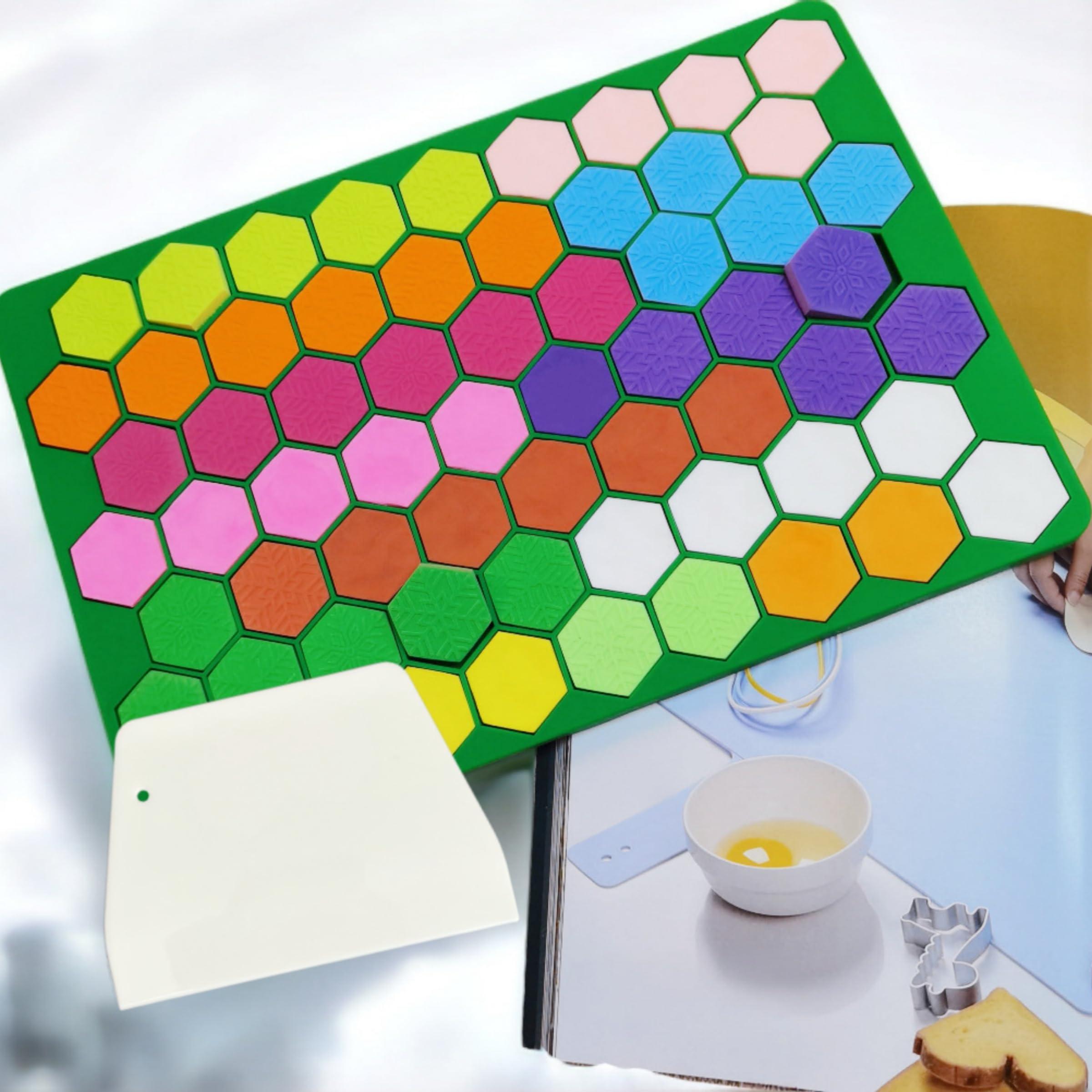 Tadonyny Hexagon Snowflakes Silicone Molds for Chocolate, Gummy Candy, Wax Melts and Ice Cube Tray with Scraper