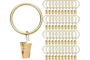 Fivebop 40 Pack Rings Curtain Clips Rustproof Metal Window Drapery Clip Vintage Heavy Duty Eyelet Curtain Rods Hangers Rings with Hooks, 1.25In Inner Diameter (Golden-Non Open)