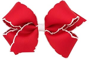 Wee Ones Girls' Classic Grosgrain Moonstitch Edge Hair Bow on a WeeStay Hair Clip, Contrasting Edge, Medium, Red with White Trim
