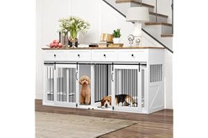 Real Relax 71” Large Dog Crate Furniture for 1 or 2 Dogs with Sliding Door, Heavy Duty Dog Kennel Furniture for Small/Medium 
