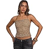 SweatyRocks Women's Sexy Halter Sequin Backless Tops Spaghetti Strap Sparkle Camisole Going Out Tops Clubwear