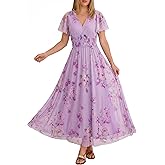 ANRABESS Women Summer Floral Maxi Dress Short Sleeve Boho Flowy Tulle Beach Vacation Wedding Guest 2026 Party Long Dresses