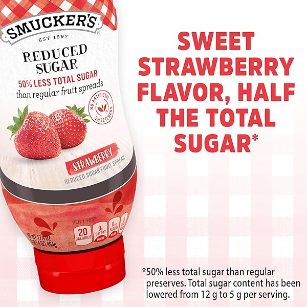 SMUCKER’S REDUCED SUGAR STRAWBERRY SQUEEZABLE FRUIT SPREAD, 17.4 OUNCES